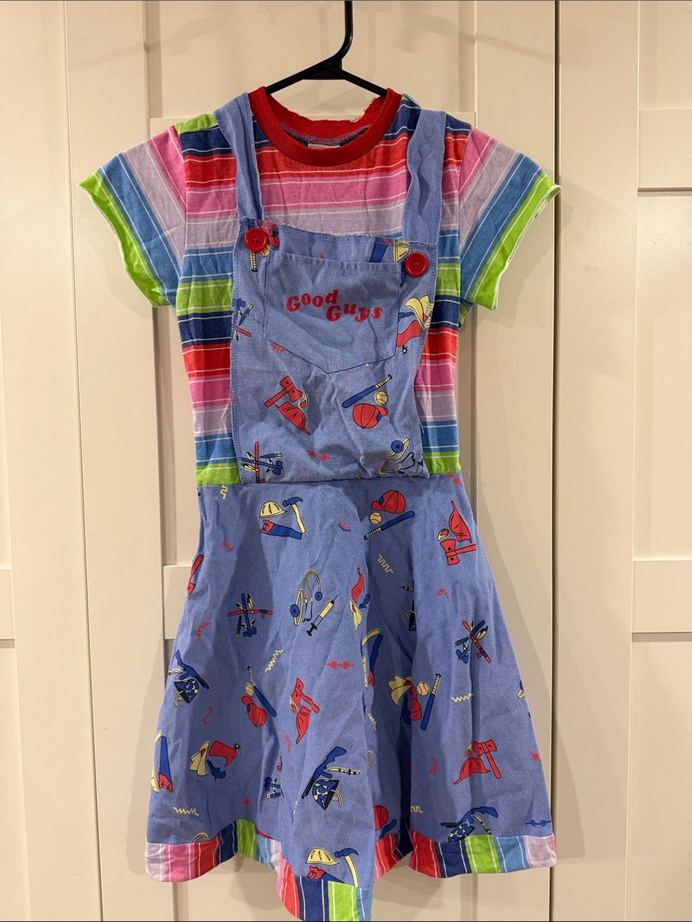 Chucky costume - Blue Overall Dress with Multicolor Stripe Tee